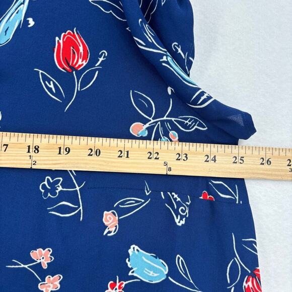 Modcloth Blouse Top Semi Sheer Cap Sleeve Covered Buttons Blue Floral Size 1X - Picture 9 of 12